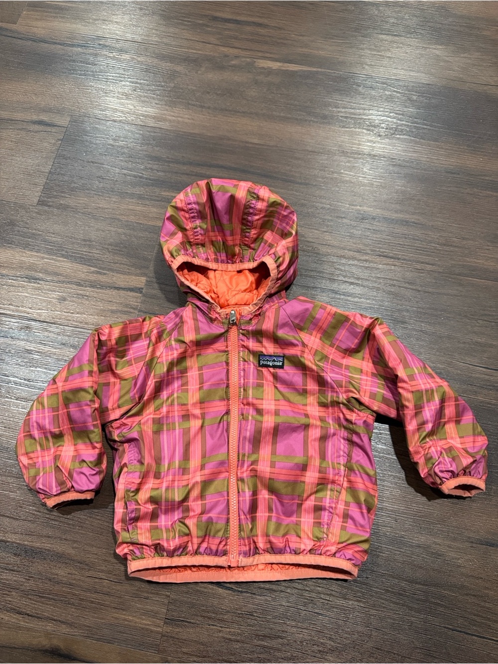 Reversible Patagonia Kids Hooded Jacket Orange & Plaid